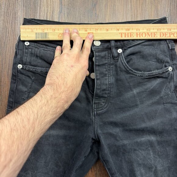 New Purple Brand Jeans Mens 28 x 30 Black Distressed Slim Leg Drop Waist P002 - Picture 7 of 12
